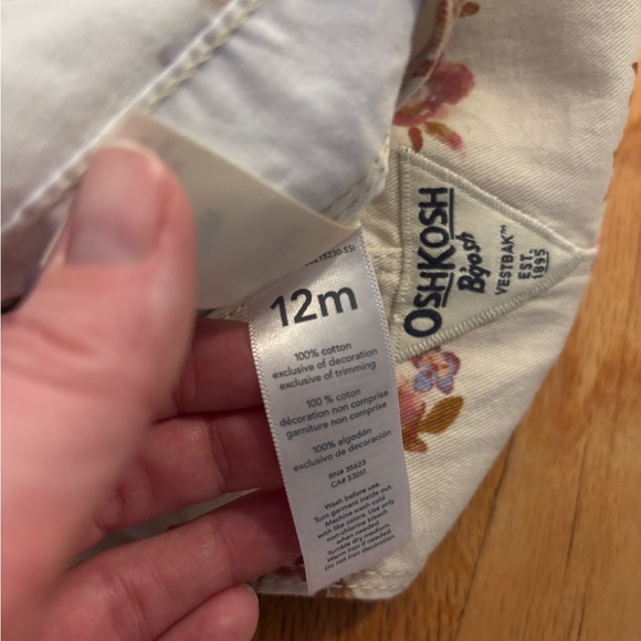 OshKosh B'gosh Cream and Pink Floral Overalls - Picture 3 of 3